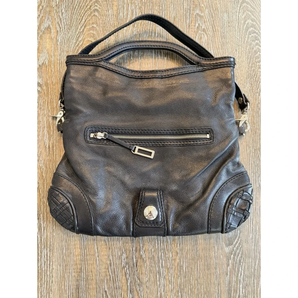 Elliott Lucca Black Leather‎ Hobo Shoulder Bag / Clutch Medium Basket Weave